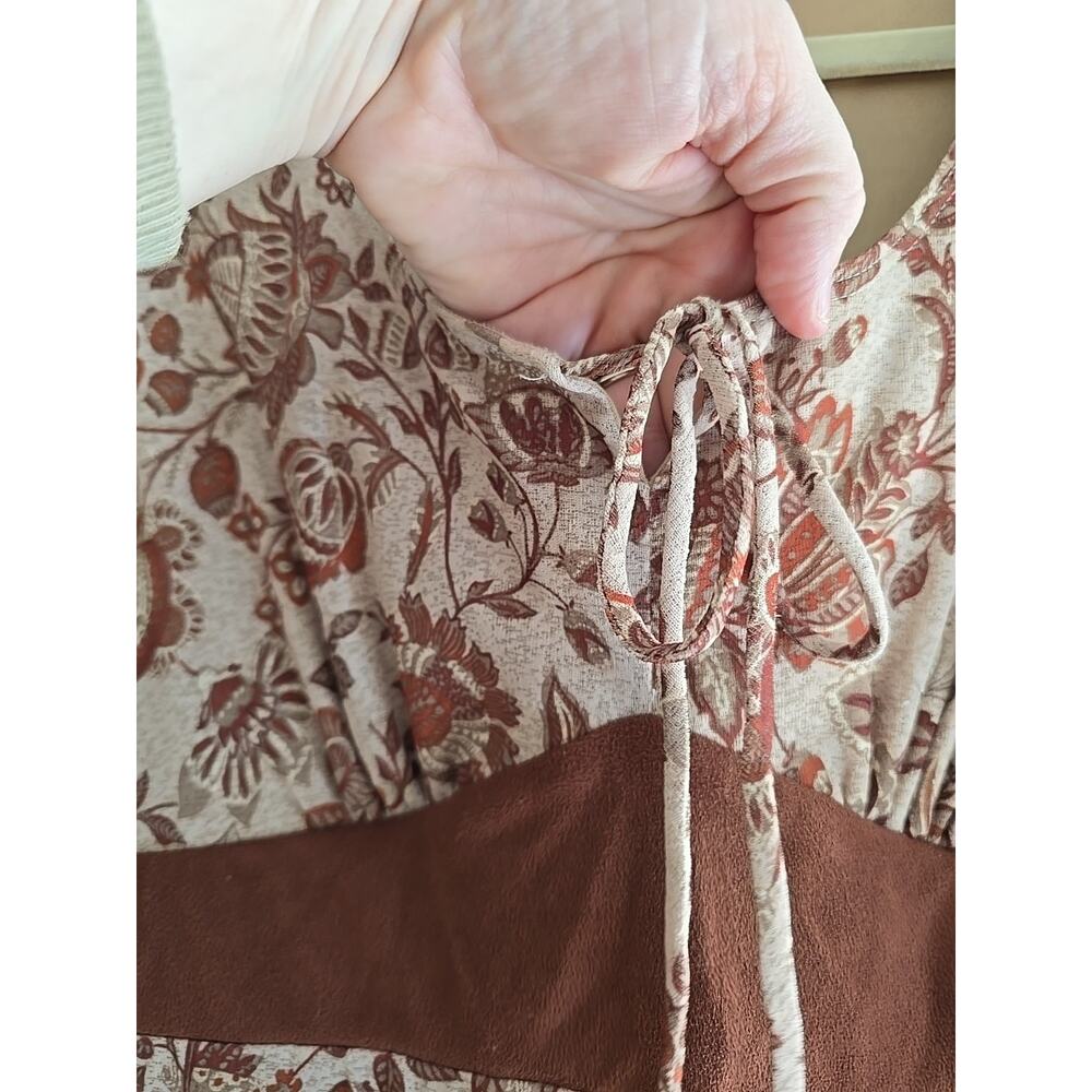 Vtg Y2k Preppy Xhilaration Brown Floral Babydoll Mini Shift Dress Womans‎ Medium - Picture 4 of 6